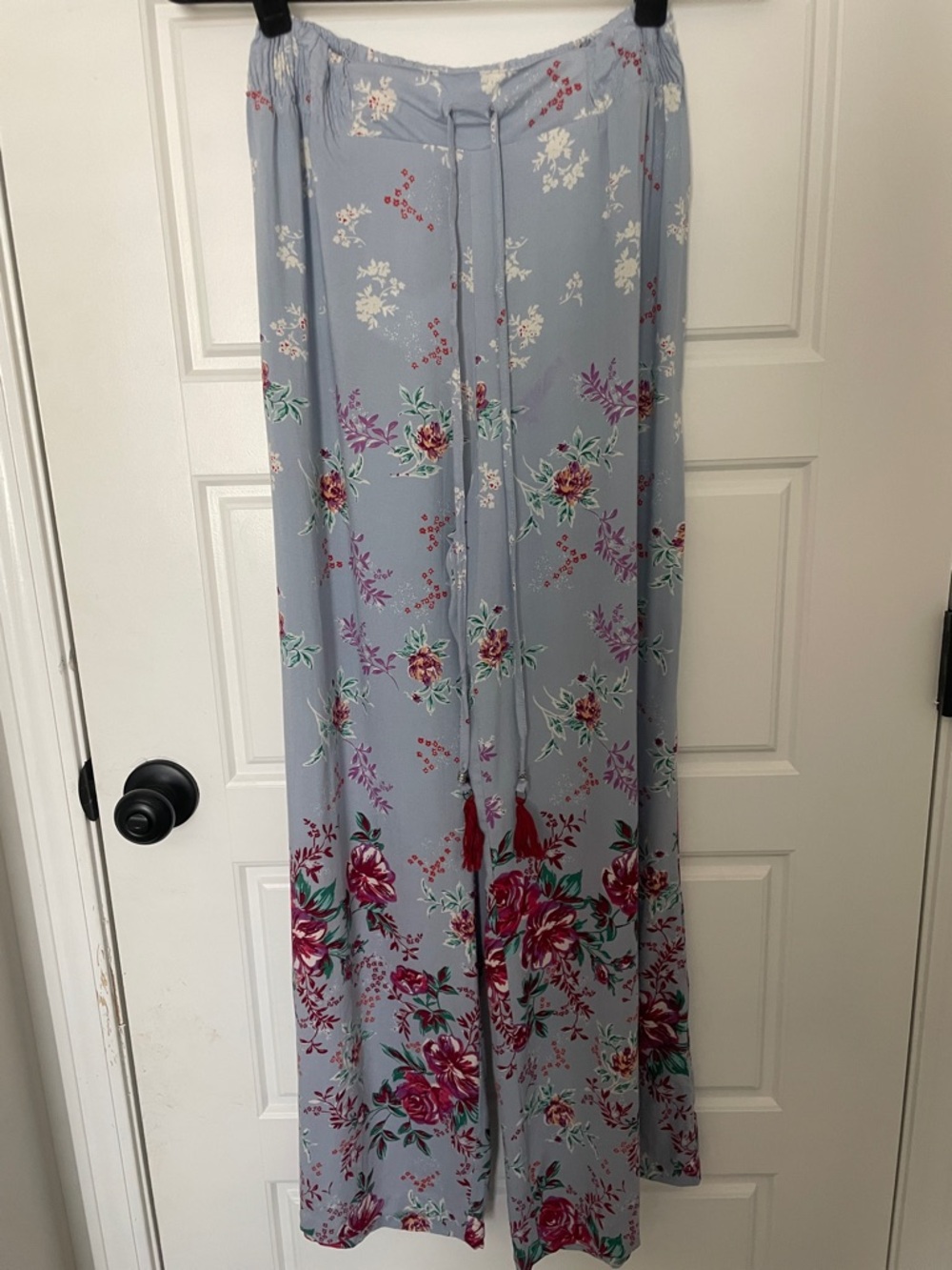 Angie Floral Wide Leg Drawstring Waist Pants Small